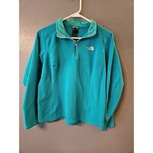 The North Face Women Medium Fleece 1/4 Zip Turquoise Blue Pull‎ Over Long Sleeve